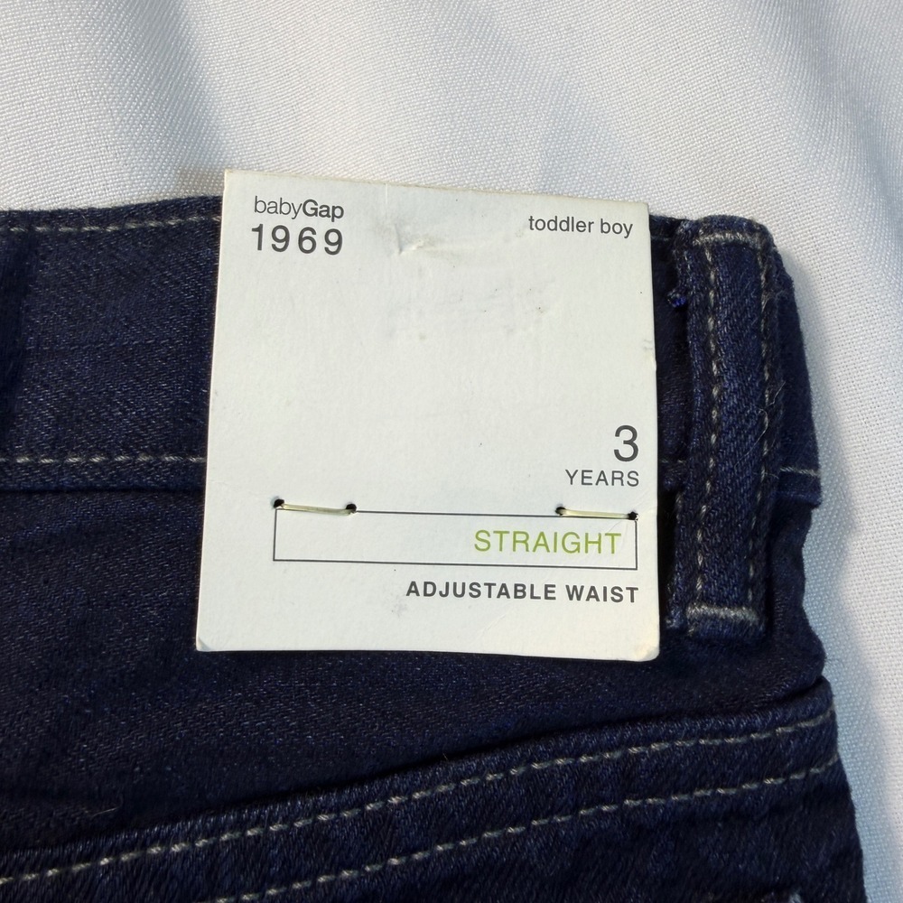 BabyGap 1969 Toddler Boy Straight Leg Jeans Dark Indigo Adjustable Waist 3 Years - Picture 5 of 6